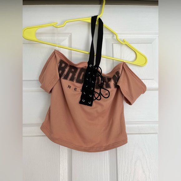 Brooklyn New York Pink Sexy Off-Shoulder Women's Halter Top Size Large - Picture 4 of 9